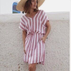 Rails Wren Linen Blend Drawstring Dress, Red and White stripes, XS